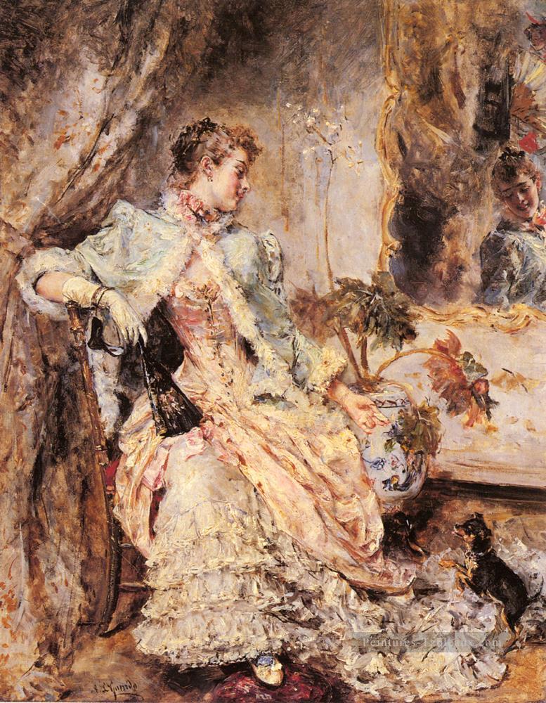 Une dame élégante avec sa chienne Eduardo Léon Garrido Peintures à l'huile